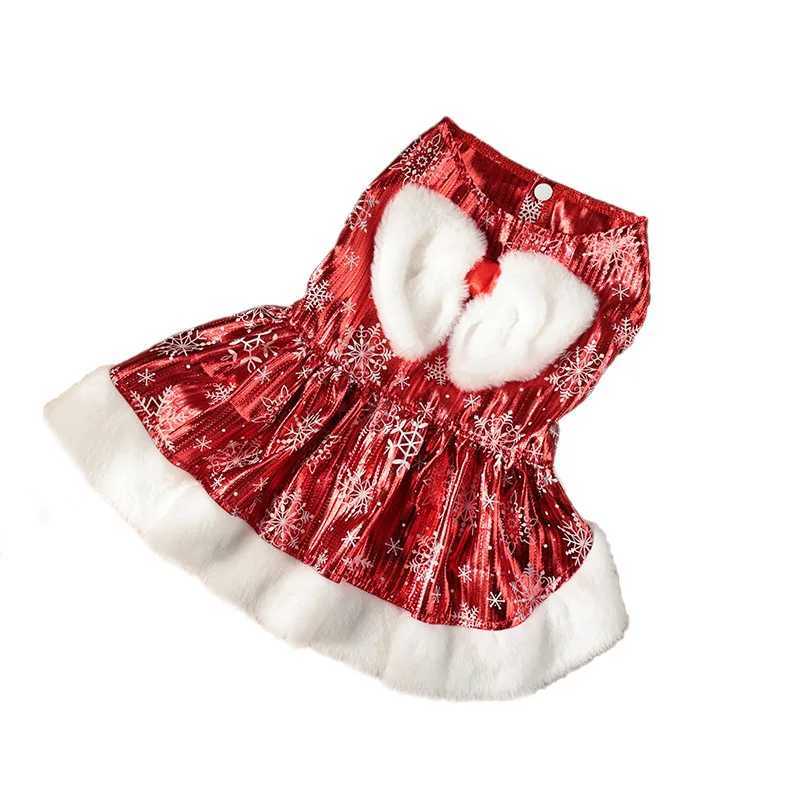 Christmas Dog Dress with Bow Faux Fur Trim Red Snowflake Winter Outfit Warm Velvet Pet Clothing for Small/Medium Dogs J251110
