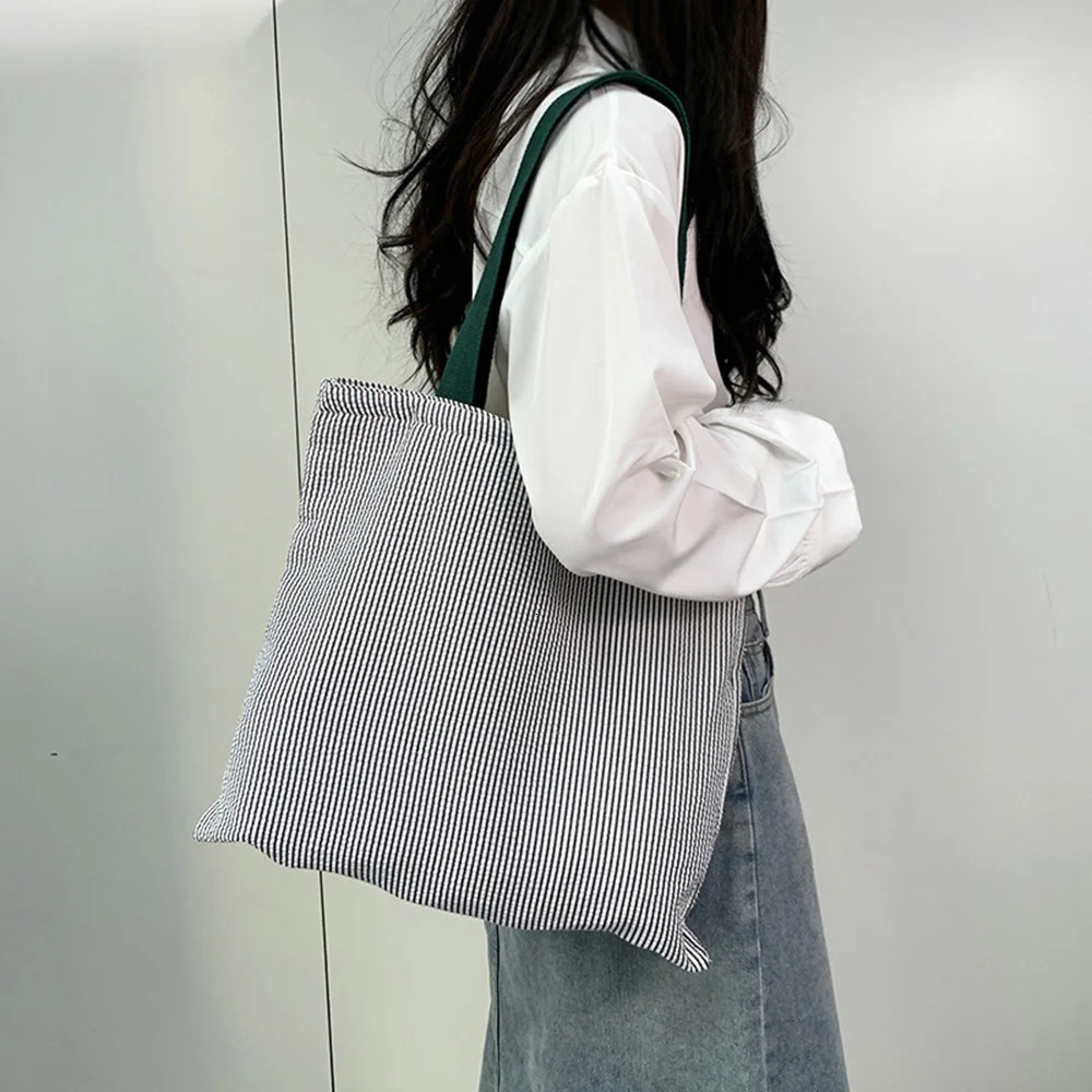 Stripe Contrast Color Womens Canvas Shoulder Bag Large Capacity College Book Tote Zipper Handbags Simple Shopping 251110