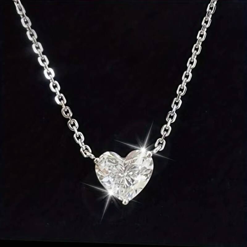 Gold Plated Moissanite Solitaire Pendant Unisex Necklace Vintage Fine Jewelry with Heart Cut Unisex Gift