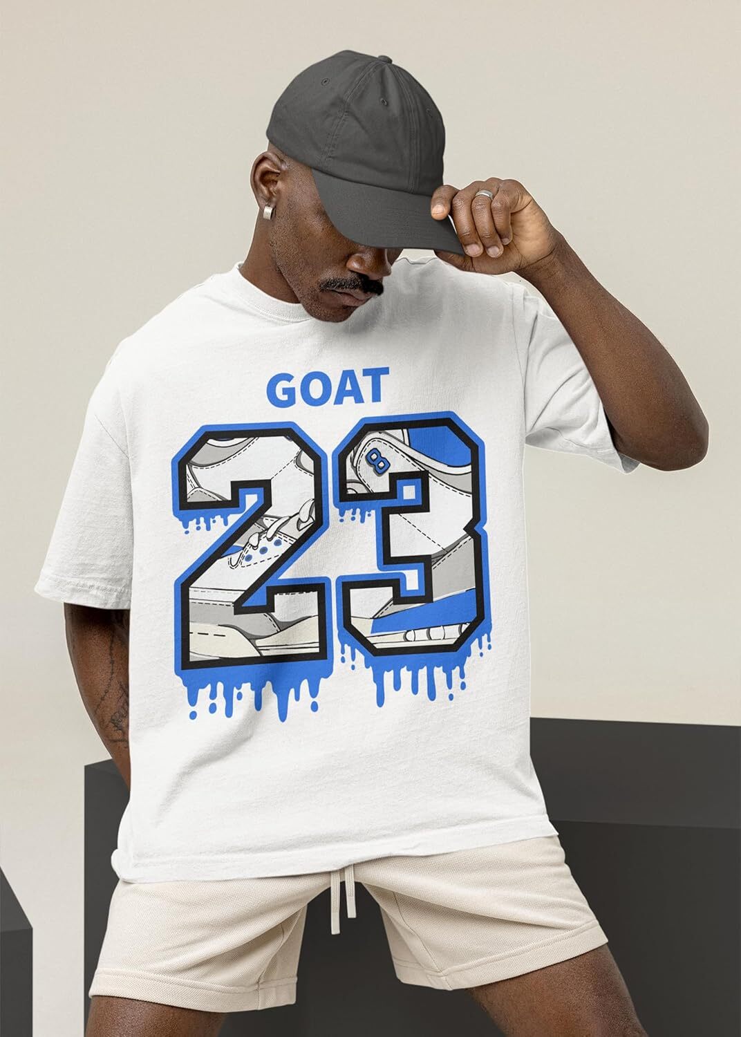 T shirt for Mens AJ 3 Lucky Shorts 3s Lucky Short Shirt, Number 23 Goat, Shirts Match Sneakers 2D Sneaker Graphic Tee Casual Tops Clothes Short sleeve