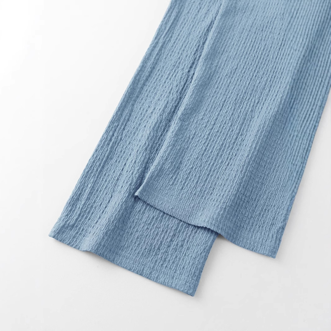 Spring and summer new commuter Japanese drama mens casual bubble wrinkled solid color short sleeved long pants two-piece set