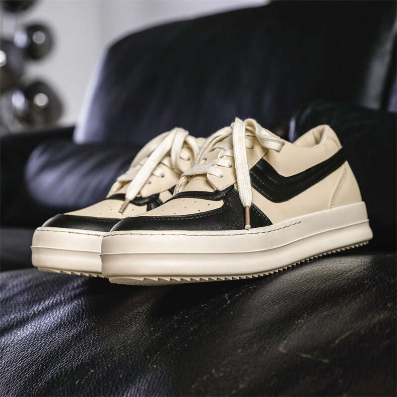 2025 New Black and High Street Sneakers Men's Design Sense Patchwork Thick Sole Sports Casual White Shoes Men X178