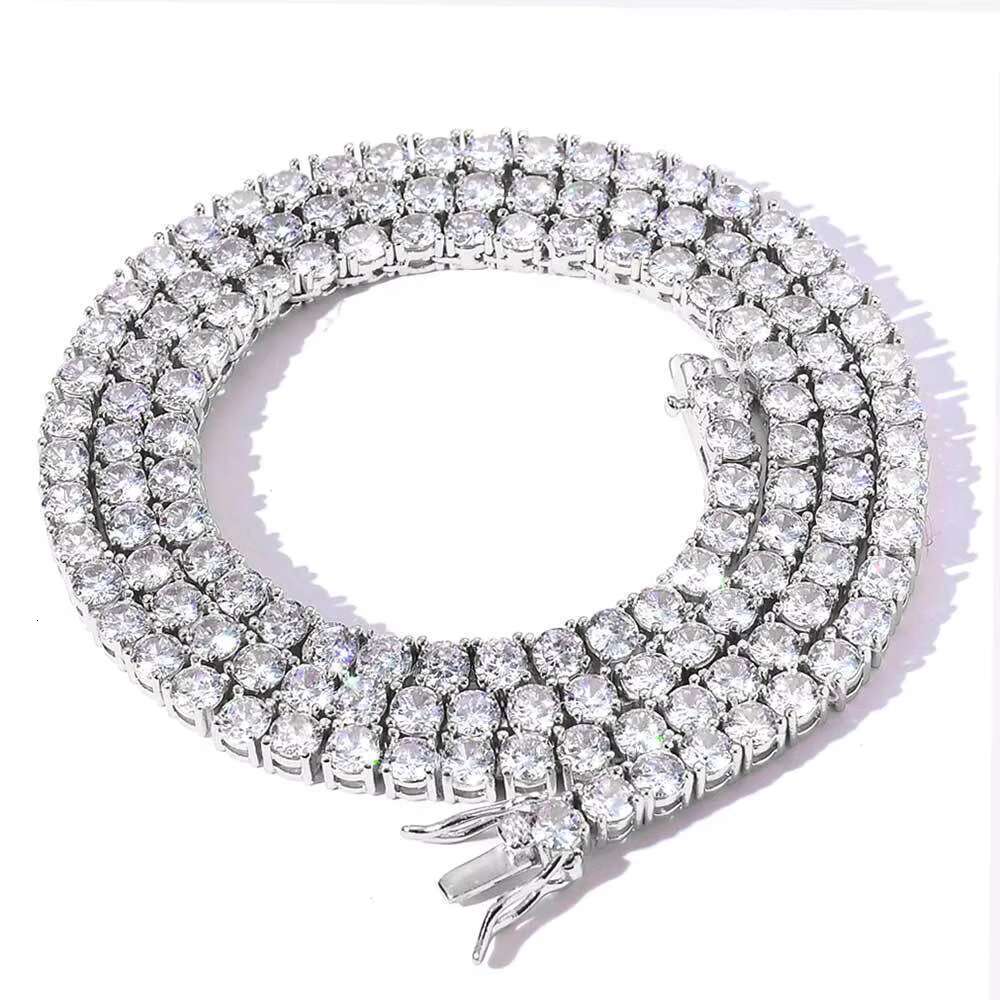 Hip Hop Trendy Men Necklace 925 Silver Moissanite Tennis Chain Customizable Brand Cross Border
