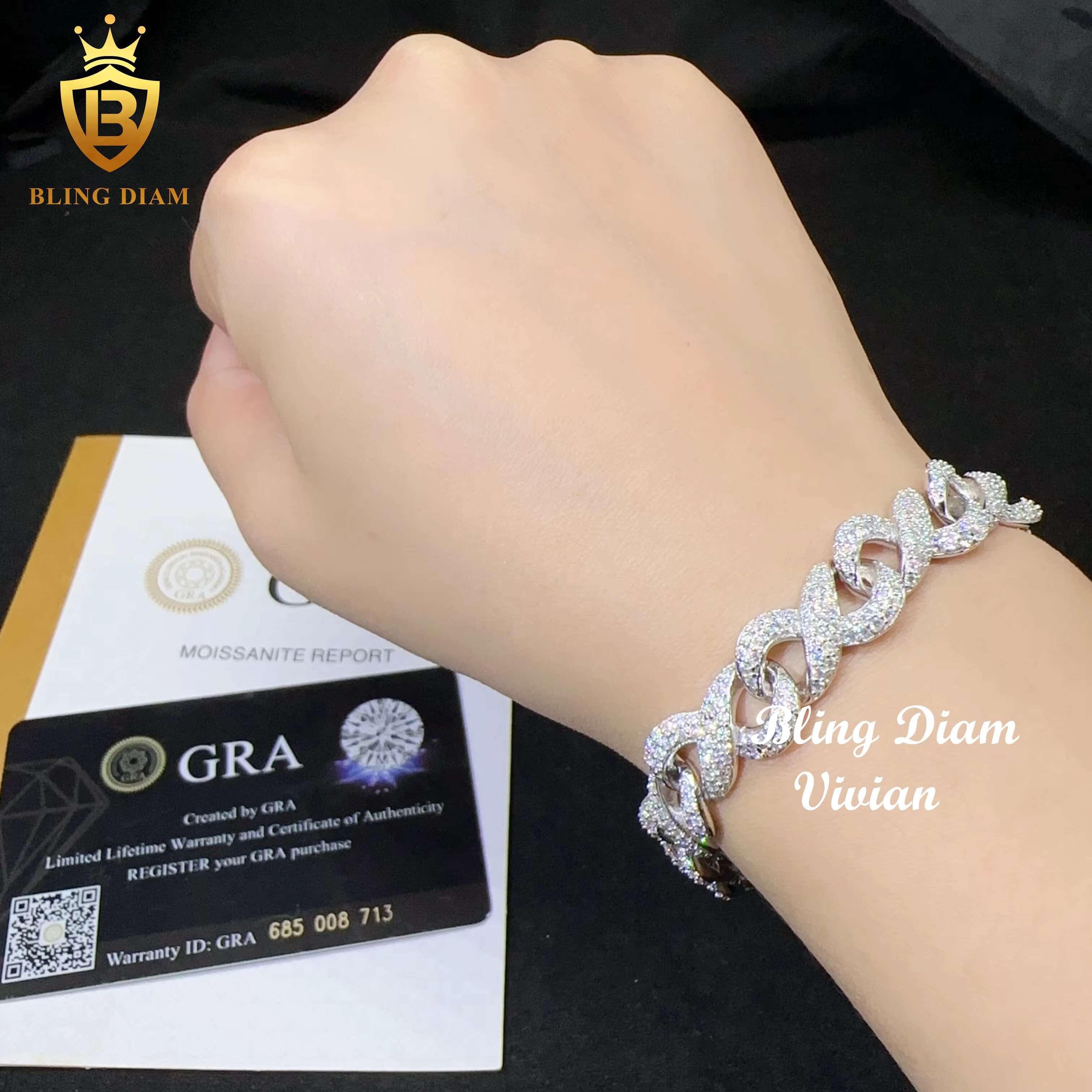 Iced Out Bracelet Hip Hop Bracelet Rose Gold Silver VVS Moissanite Diamond Iced Cuban Bracelet