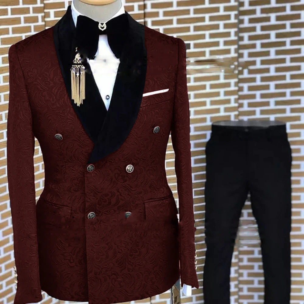 Gray Formal Suit for Men Floral Jacket Pants 2 Piece Set Party Wedding Groom Tuxedo Elegant Mens Suit Handsome Blazer 250409