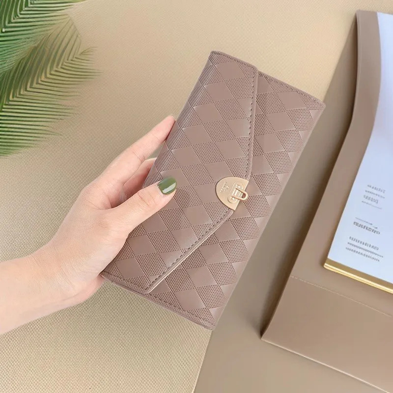 Long womens wallet new high quality PU folding three fold handbag multi-functional simple fashion all-match buckle large capaci R251110