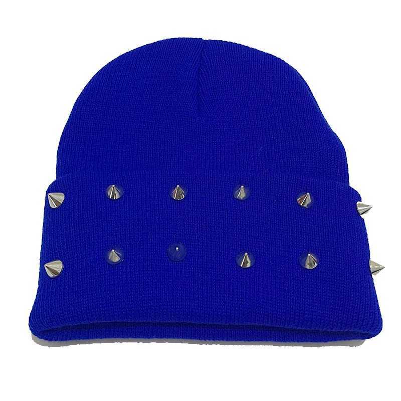 Punk Rivet Beanie Unisex Winter Skull Cap Stretchable Soft Warm Plain Knit Hat for Street StyleXJ251110