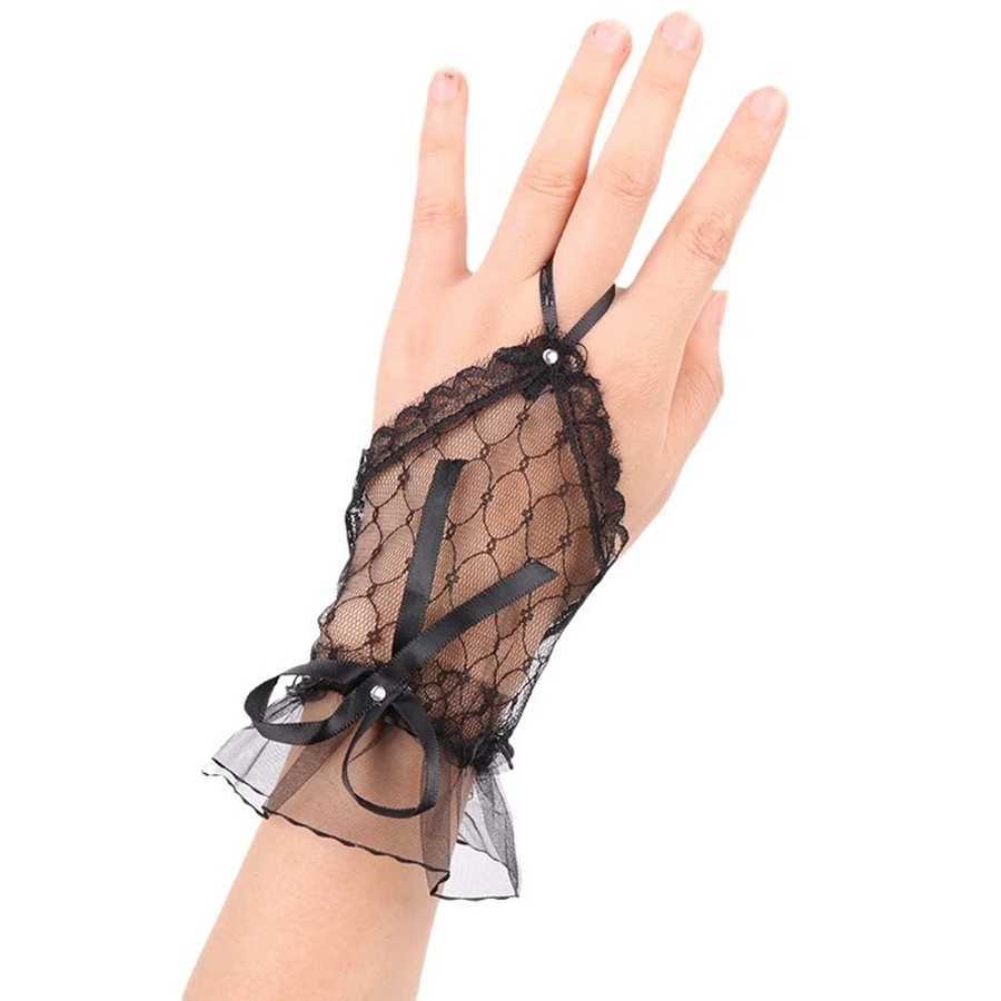 Gothic Short Black Gloves Female Harajuku Lace Bridal Wedding Halloween Lolita Dress Net Gauze Bow Hand Sleeve Fishnet Gloves L2511101