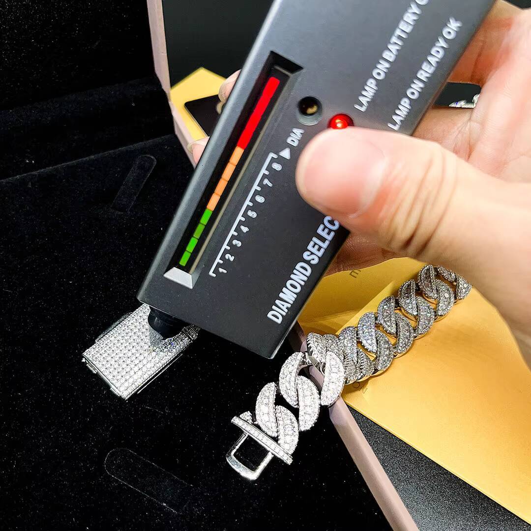 Wholesale Price 3 Row Moissanite Cuban Chain Necklace 15mm Ready to Ship Sterling Silver Style for Men Style Gift Necklace