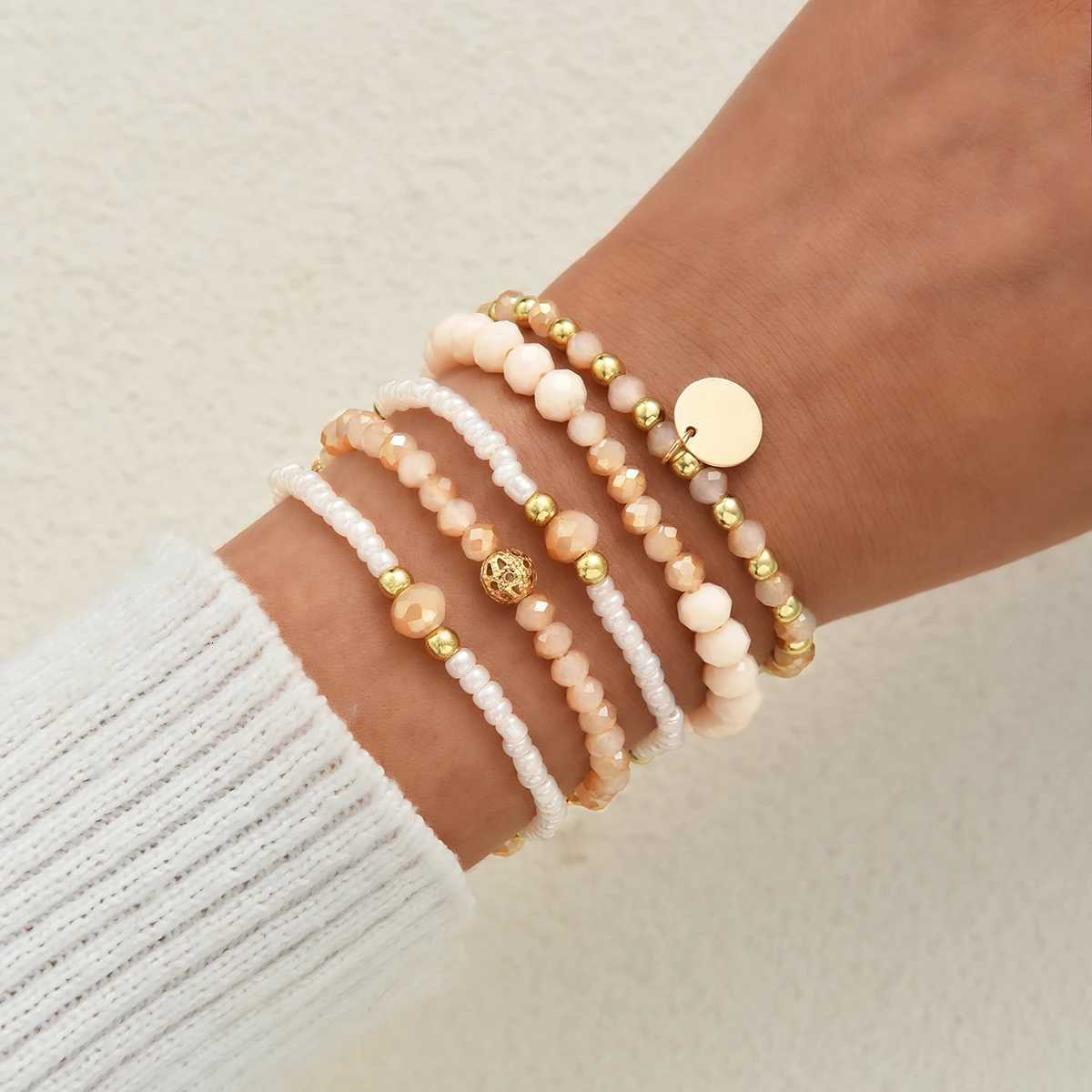 5pcs Bohemian Rice Beads Disc Bracelets for Women Simple Delicate Stacked Beaded Bracelet Fashion Jewelry Summer Beach DateT251110