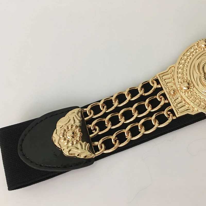 Womens floral elastic gold chain strap Fem waist gold metal flower design strap Womens dress elastic Cummerbundles X250410