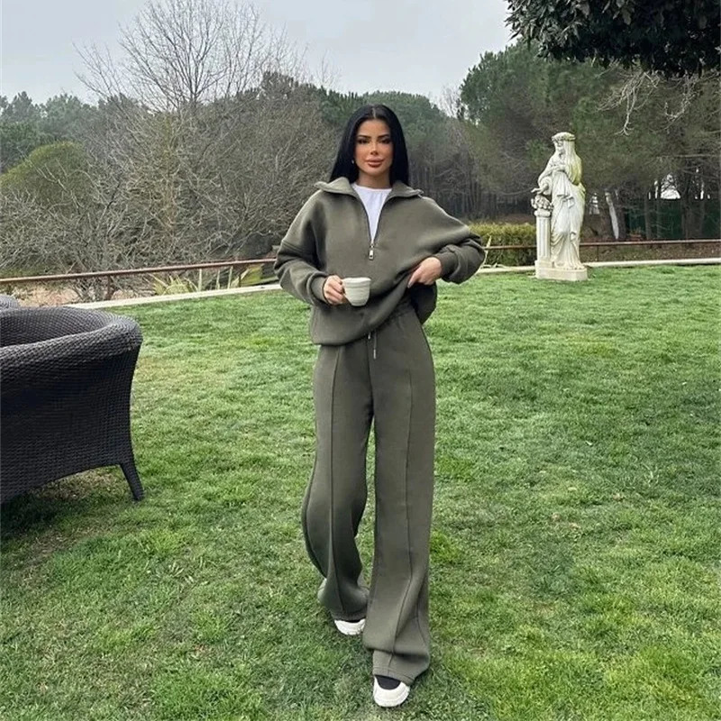 Fashion Autumn Winter Pants Sets Women Solid Color Pullover Sweatshirt Trousers Two Piece Set Female Casual Streetwear 251110