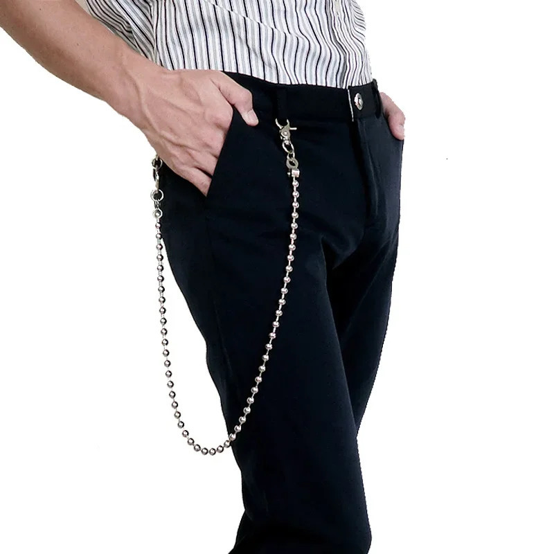 16cm long stainless steel bead money foreskin with chain rock punk Trouser Hipster pants jeans keychain clip accessory 250410