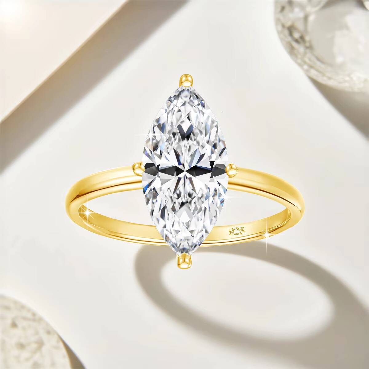 Fine Gemstone 925 Sterling Silver Diamond Engagment Wedding Jewelry Women Marquise Moissanite Ring