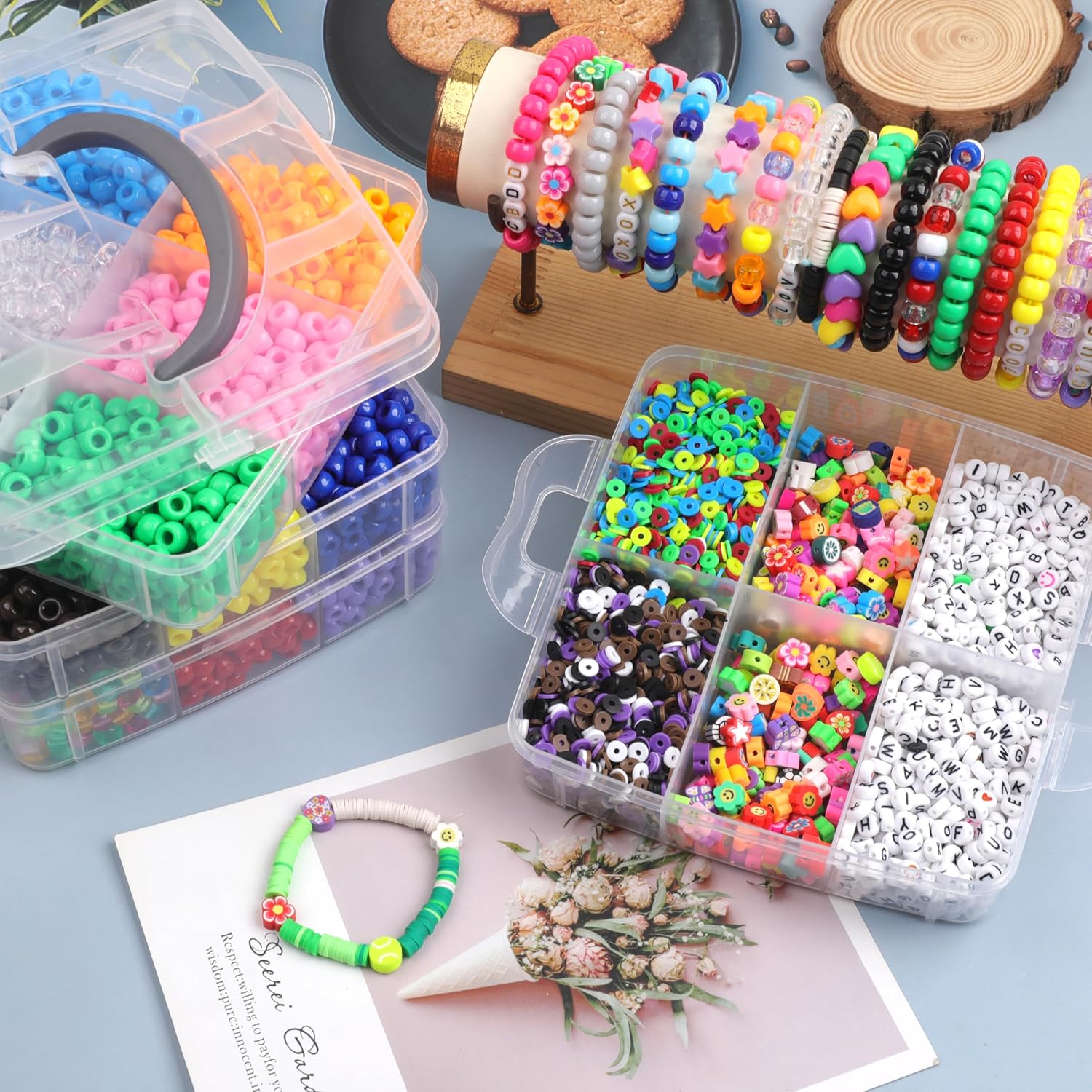 7600 Pcs Jewelry Making Kit - Polymer Clay/Letter/Luminous/Modeling Beads, Storage Box Included, Perfect for Bracelets/Keychains/Christmas F