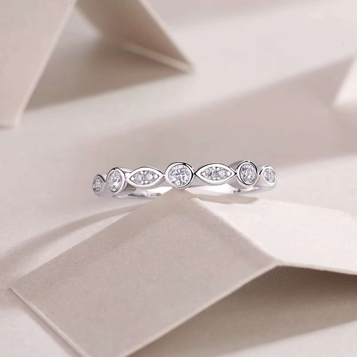 Minimalism S925 Sterling Silver Plated 18k White Gold Evil Eye Ring Fashion Jewelry Inlay Moissanite Geometry Ladies Casual Ring
