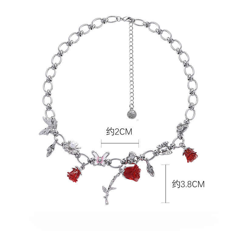 Dark Night Rose Butterfly Fashion Exaggerated High-End Light Luxury Unique Niche Design Sweet Cool Collarbone Chain Necklace