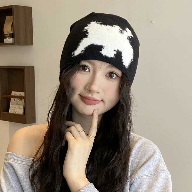 Women Hat Beanie Knitting Letter Graphic Winter Hip Hop Harajuku Y2k Streetwear Black Aesthetic Korean Fashion Pullover UnisexXJ251110