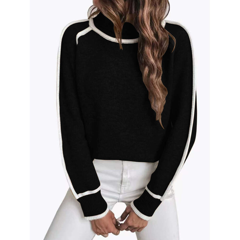 Cross-Border Autumn Winter Knitted Women's Pullover Long Sleeve Turtleneck Top Solid Color Loose Casual Versatile Sweater