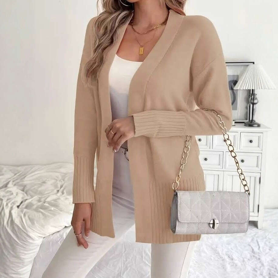 Foreign Trade Cross-Border Plus Size Women's Knitted Cardigan European and American Style Casual Simple Elegant with Pockets Shawl Sweater for Wo