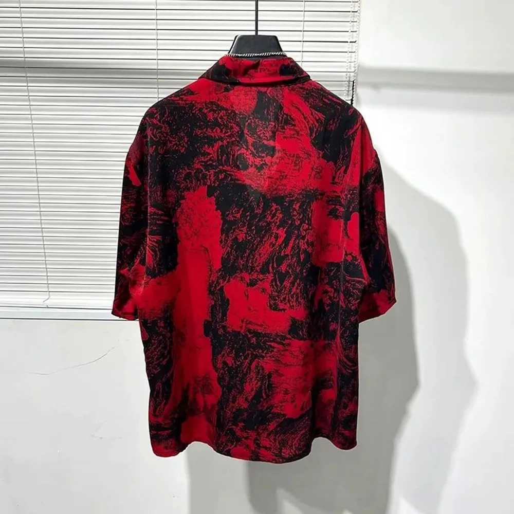Mens Shirt Irregular Red Landscape Painting Shirt Summer Daily Niche Beach Vacation Hawaii Personalized Top Mens Wear 2024 X250410