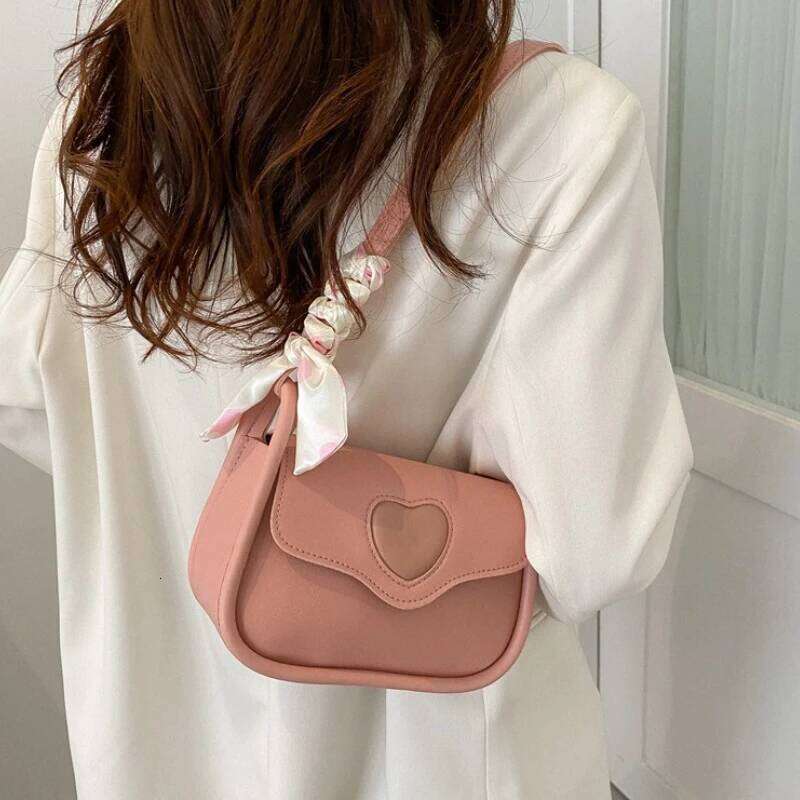 Cute Love Heart Women's Small Square Shoulder Bags Fashion Female Messenger Bag Simple Ladies Crossbody Purse Handbag With Scarf