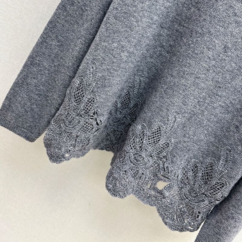 Luxury Designer Women's Wool Blend Embroidered Lace Sweater Round Neck Long Sleeve Loose Knit Pullover Multiple Colors Fall Winter New Arrival So