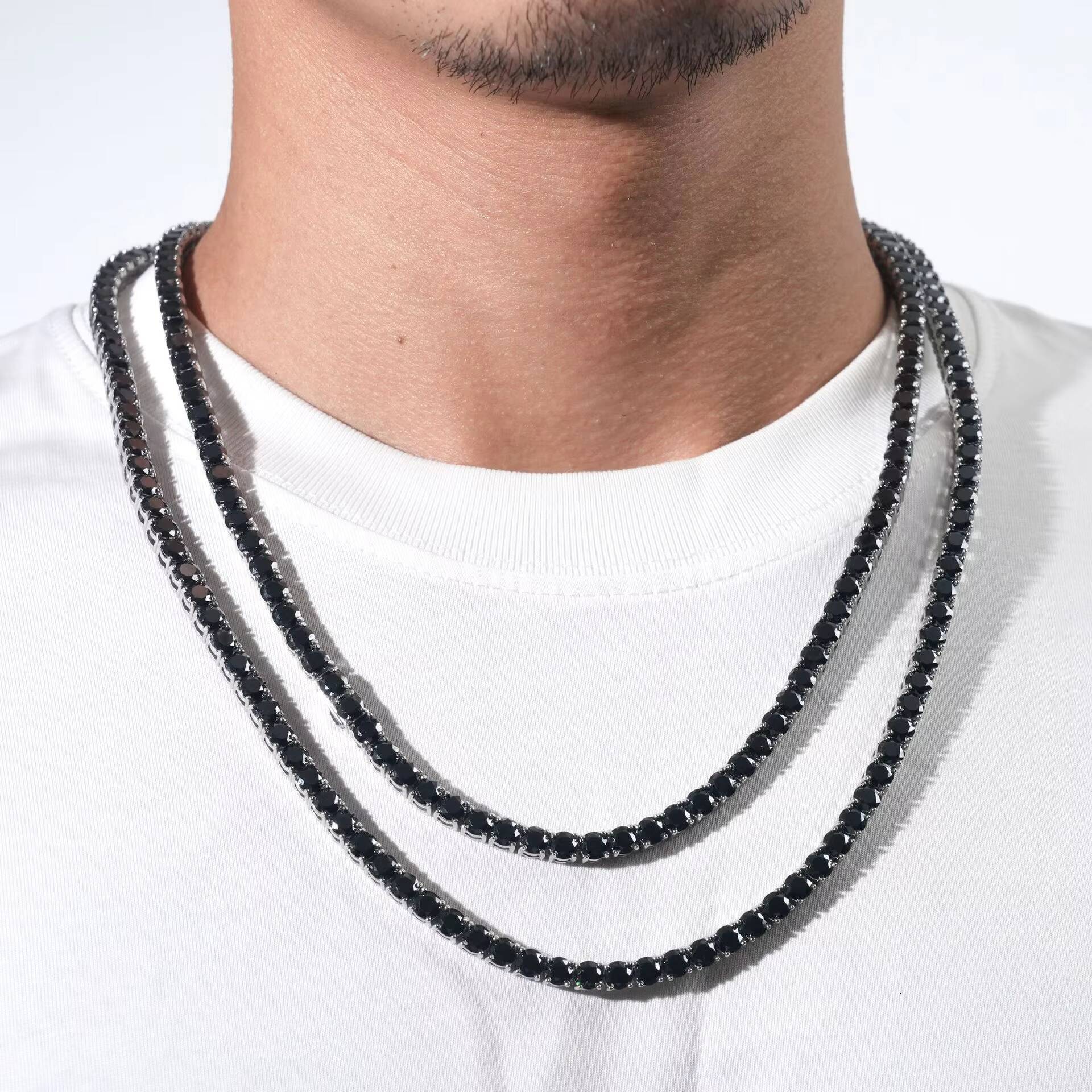 Hot Sale 925 Sterling Silver Tennis Chain Black Moissanite CZ Passes Diamond Tester GRA Certified Ready to Ship