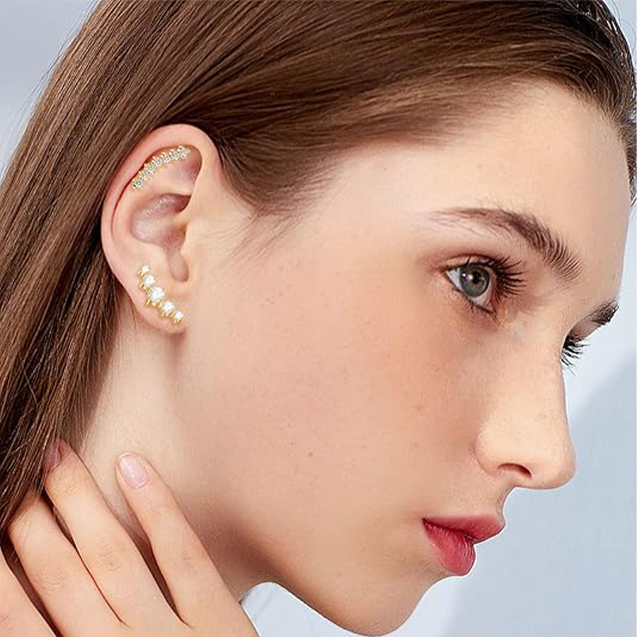 9 Pcs Cartilage CZ Stud Earrings Conch Forward Helix Tragus Daith Piercing Lip Rings Snake Heart Butterfly Jewelry for Women Men 16G Gold Tone