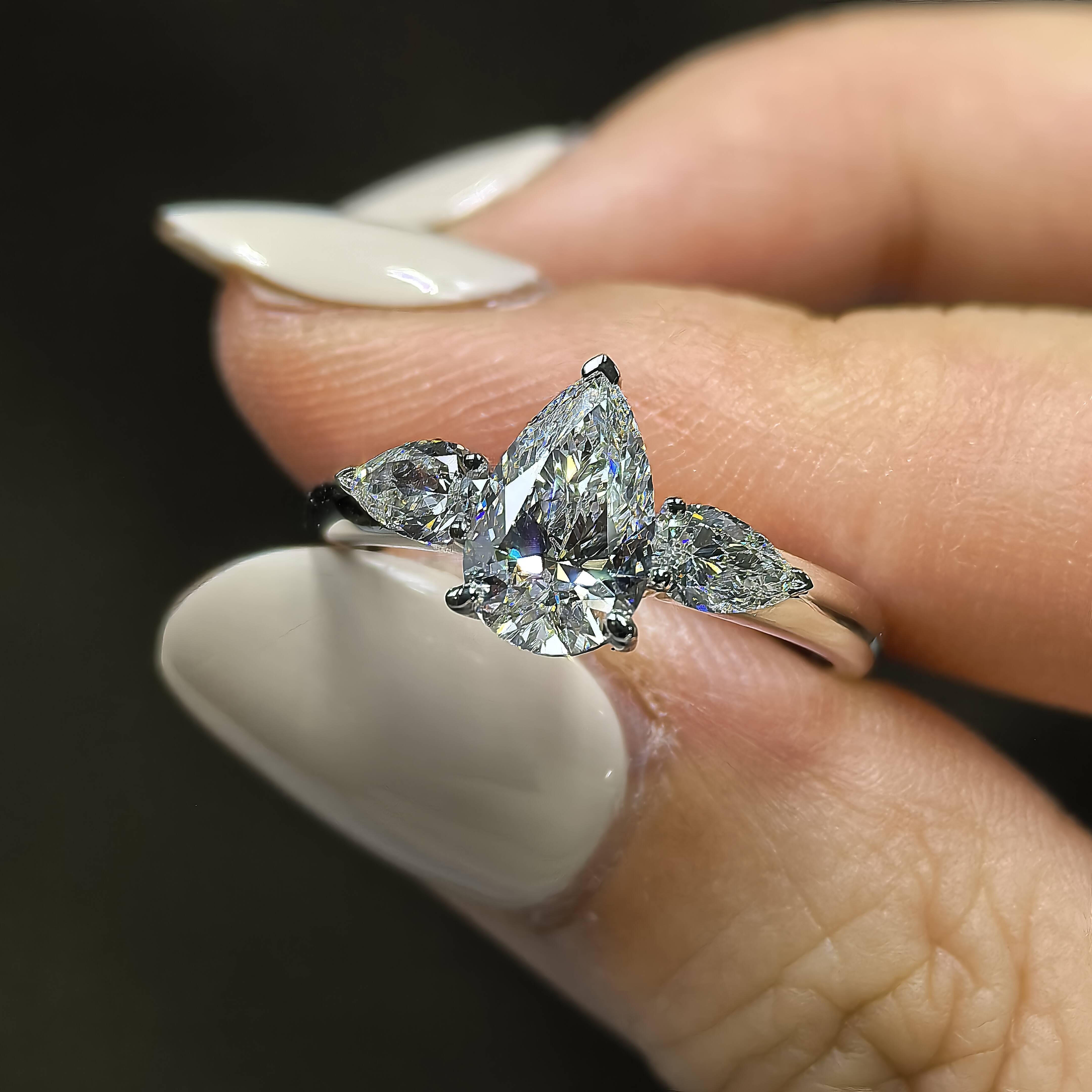 Wholesale Pear Cut 4ct VVS D All Moissanite Diamond Rings S925 Sterling Silver GRA Certified Moissanite Ring