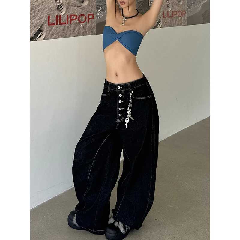 Women Vintage Y2K 2000s High Waist Jeans Korean Oversize Fashion Loose Simple Casual Black Wide Leg Pants Lady Streetwears C251110