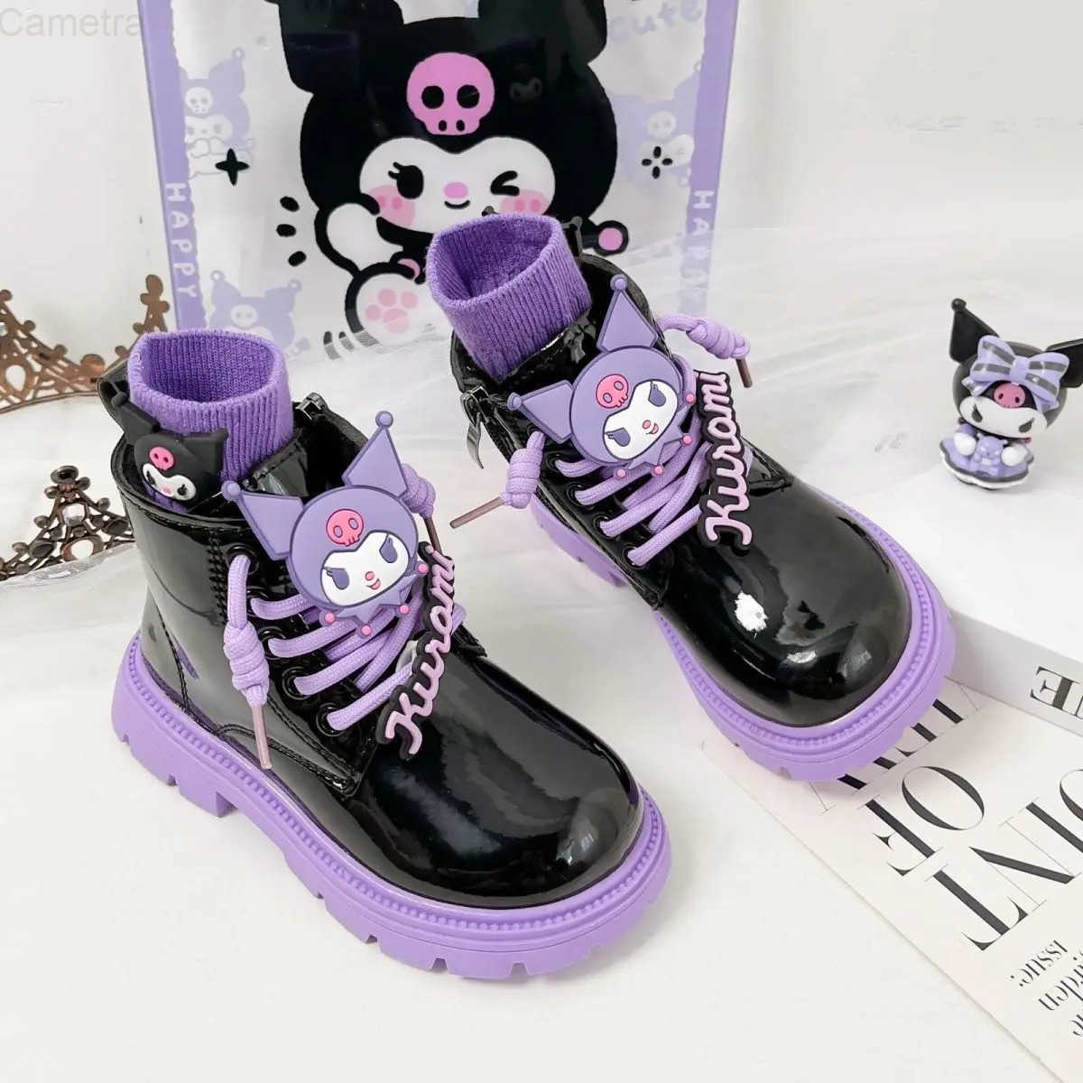 Sanrio Kids Princess Shoes Cute Kuromi Soft Sole Girls Leather Boots Comfort Non-Slip Autumn Winter Children Short Cotton Boots H251110