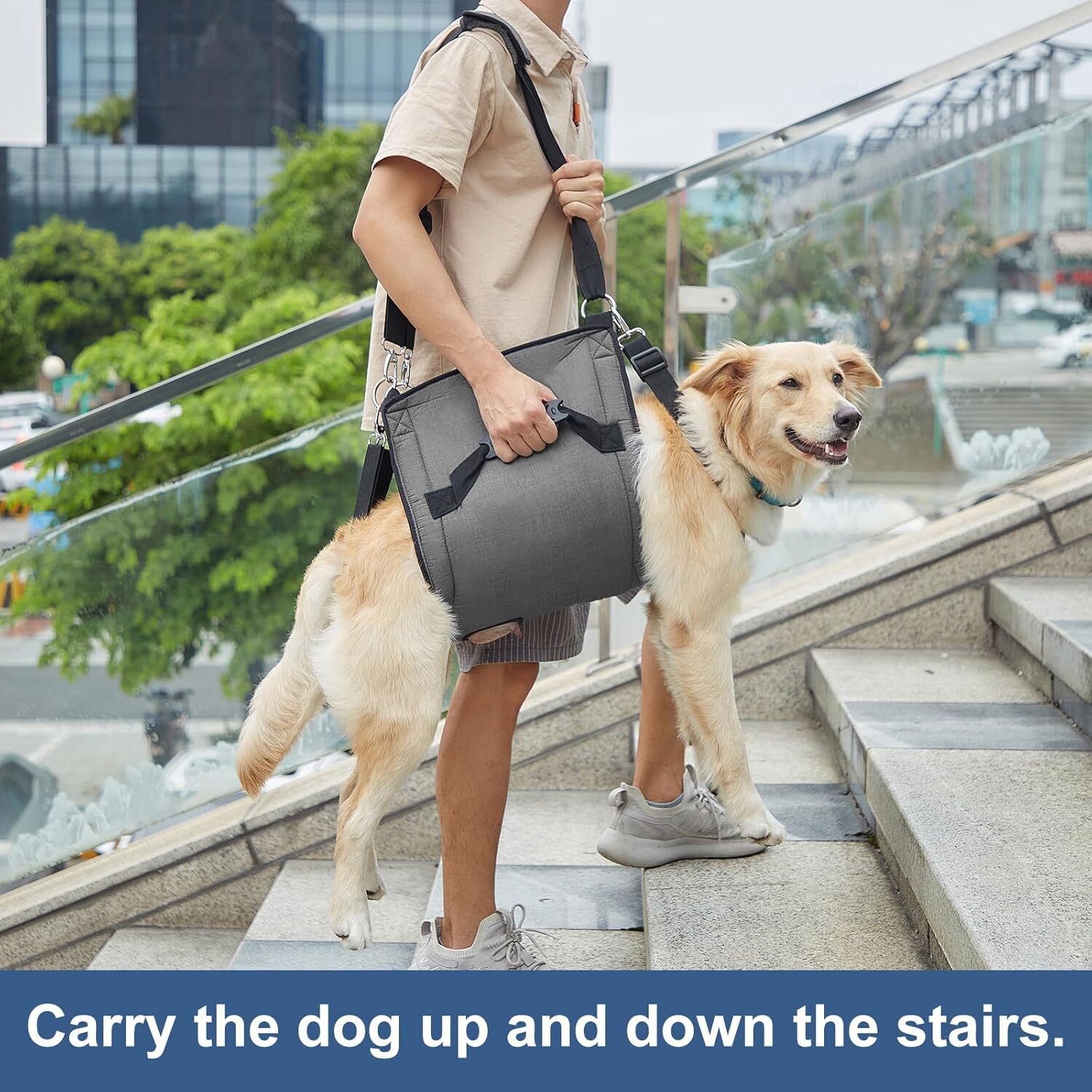 COODEO dog carrying sling, emergency backpack pet leg support and rehabilitation dog lifting sling for nail trimming, dog sling for elderly dogs with 
