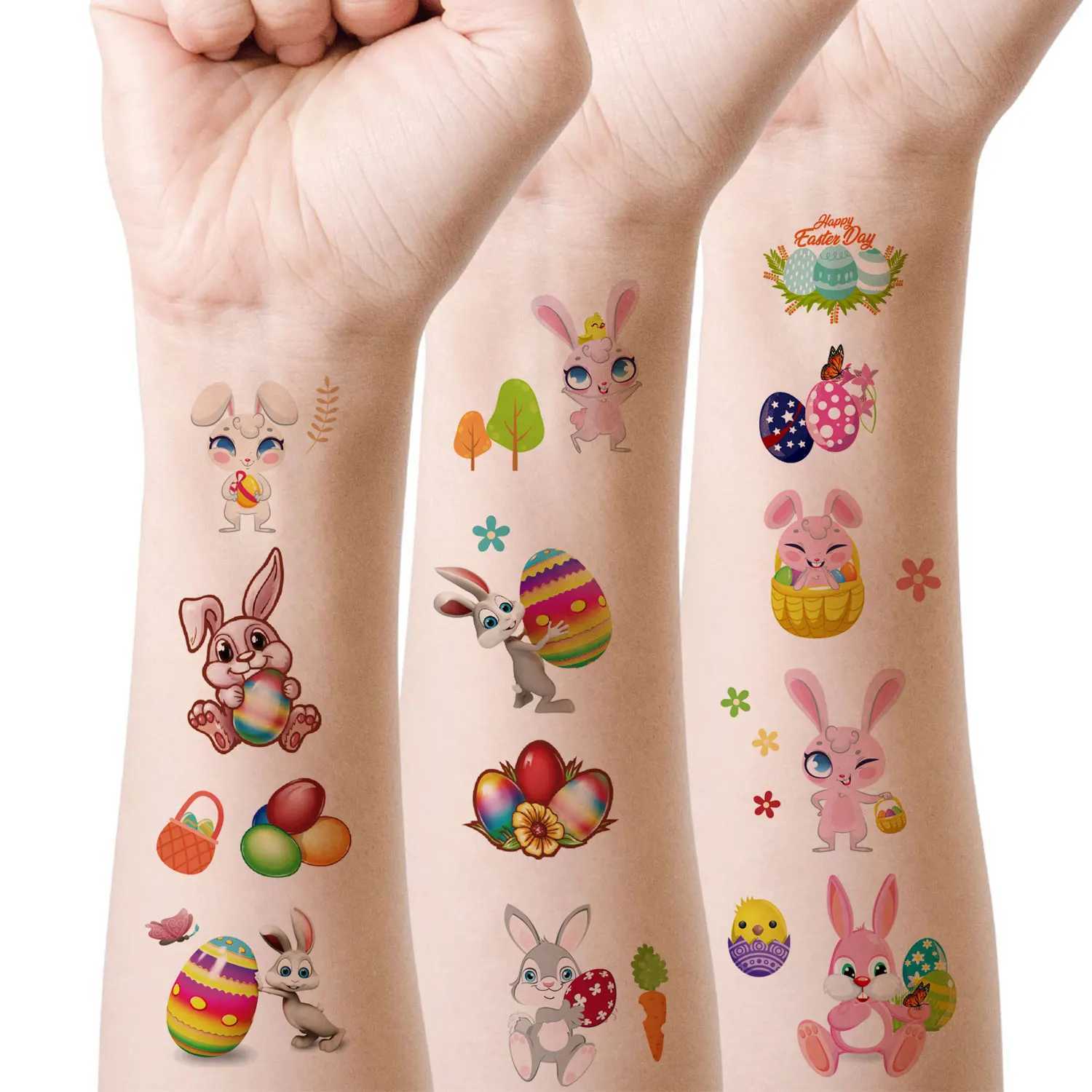 10 sheets (120 patterns) cartoon Easter temporary tattoo stickers cute rabbit Easter egg patterns Easter gift decoration stickers W250410
