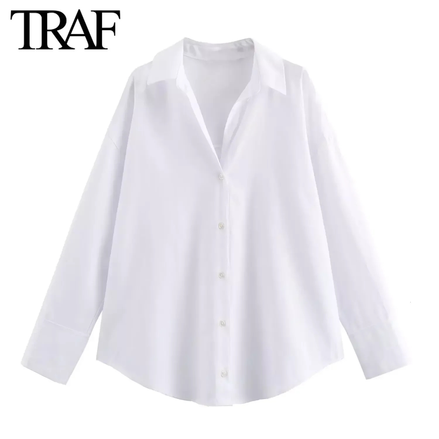 TRAF Womens Fashion Spring Cotton Oxford Long Sleeve Single breasted Collar Shirt Street Clothing Fashion Womens Top Unprinted Good Product 250409