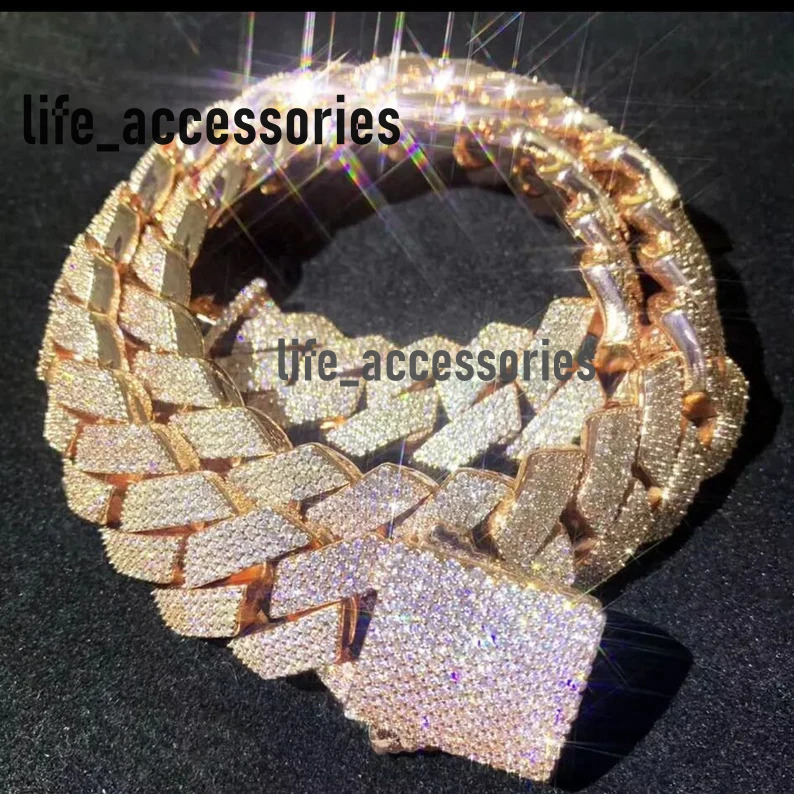 Moissanite Hiphop Jewelry 925 Sterling Silver 20mm 4 Rows Diamond Iced Out VVS Moissanite Cuban Chain