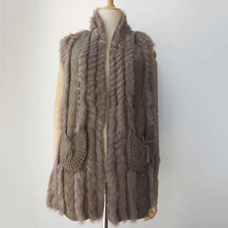 Autumn Knitted Real Rabbit Fur Vest Female Casual Fall Women Genuine Gilet Stock Sell as a Price 251110