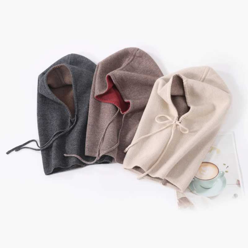 Unisex 100 Cashmere Balaclava Soft Warm Thick Drawstring Beanies Ear Face Neck Protect Scarf Hat Multi-functional Bonnet CapXJ251110