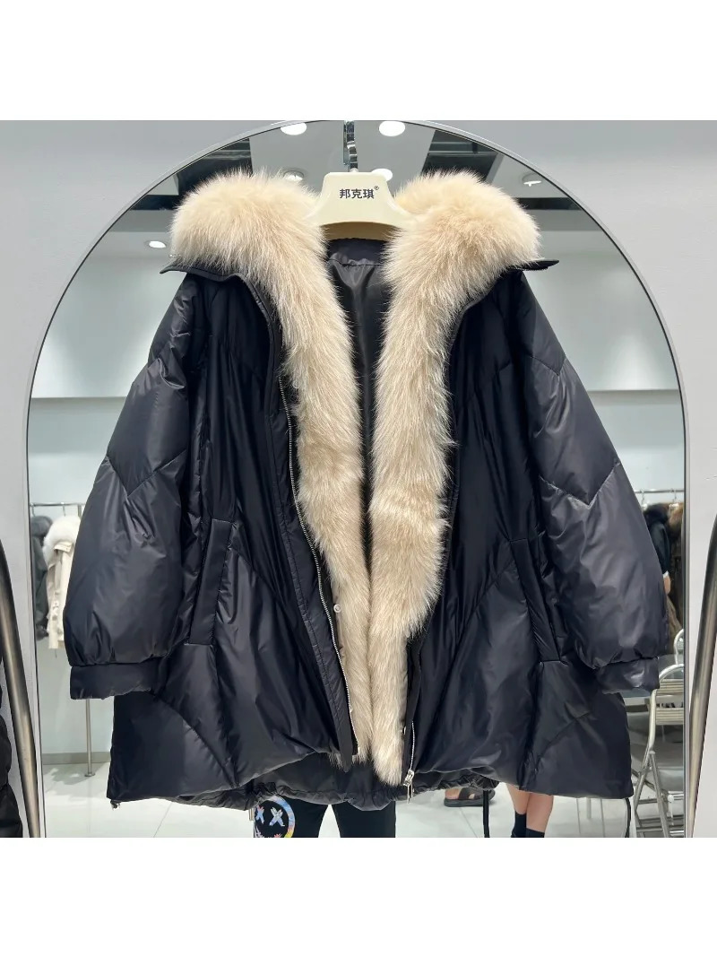OFTBUY Real Natural Fox Fur Winter Women White Goose Down Jacket Loose Warm Puffer Coat Female Thick MidLong Parkas 251110