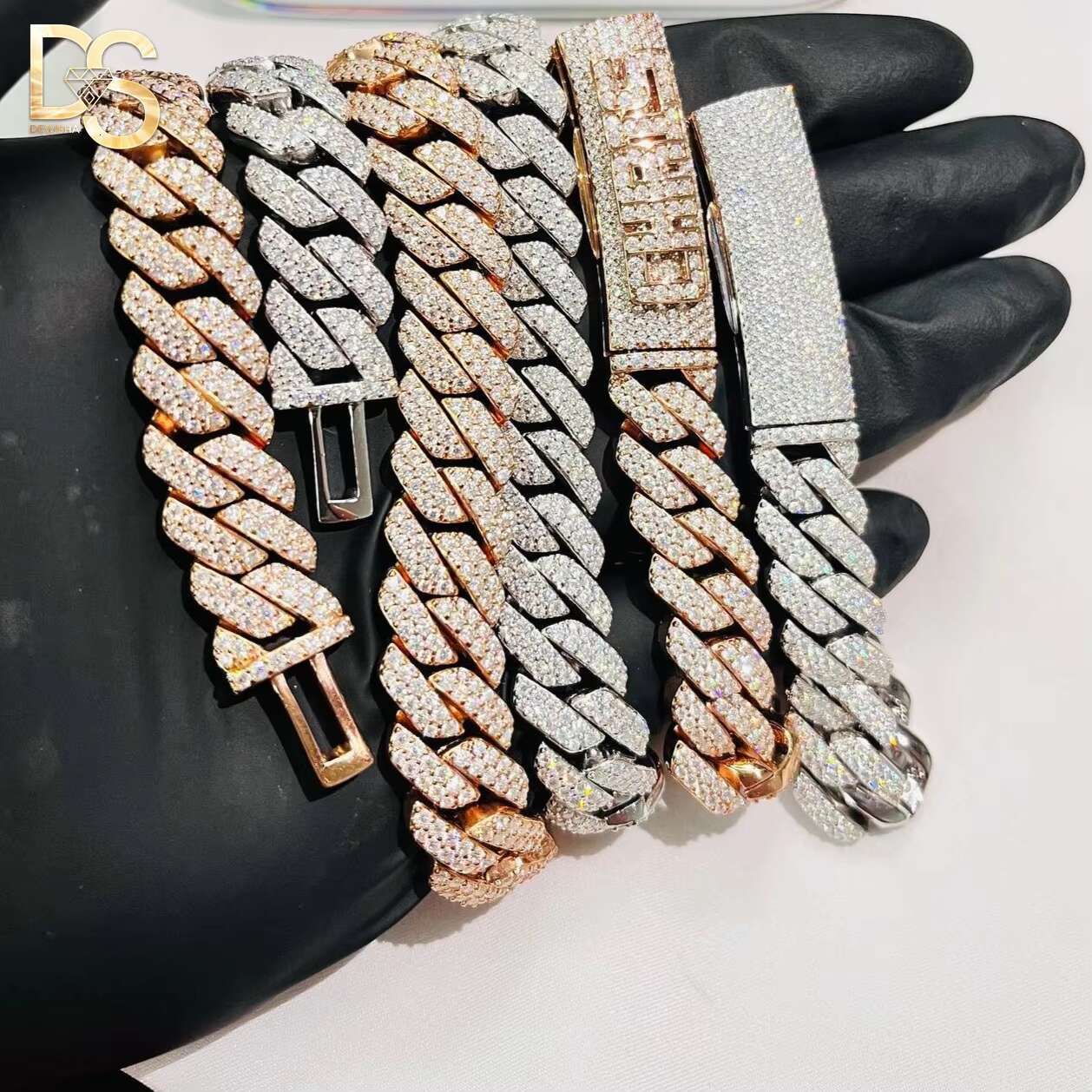 Iced Out Hip Hop Cuban Necklace 10MM 12MM 14MM 18MM 20MM Width 925 Sterling Silver VVS Moissanite Miami Cuban Link Chain
