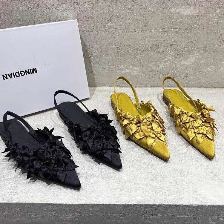 Woman Sandals Summer New Flat Toe Sandals With Women S French High End Temperament Bow Tie Sandals Low Heel Pointed Single Shoes