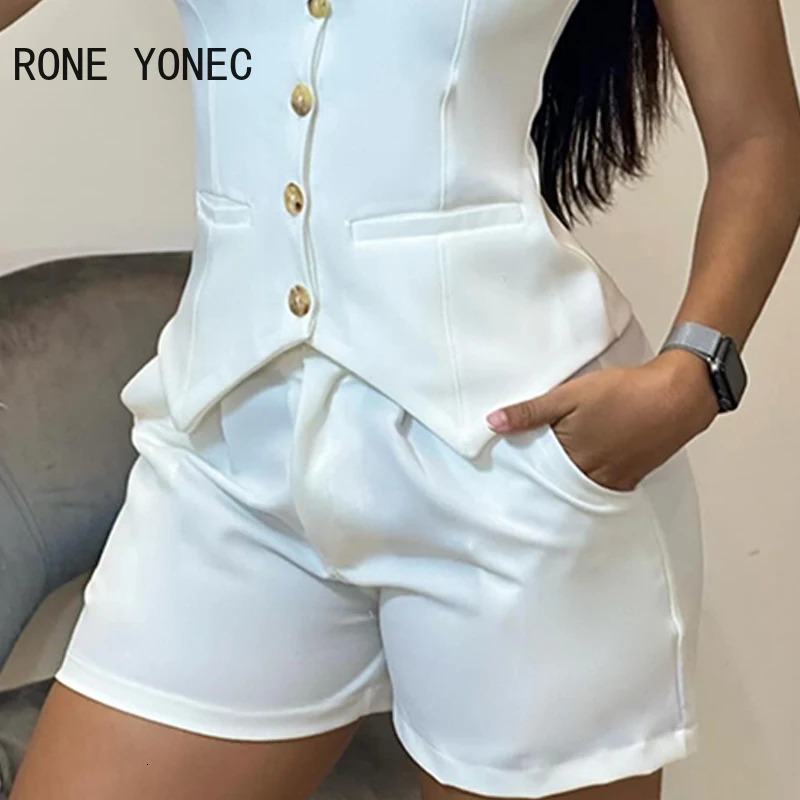 Womens Button V-neck Tank Top and Shorts Set Jacket Womens Set 250409