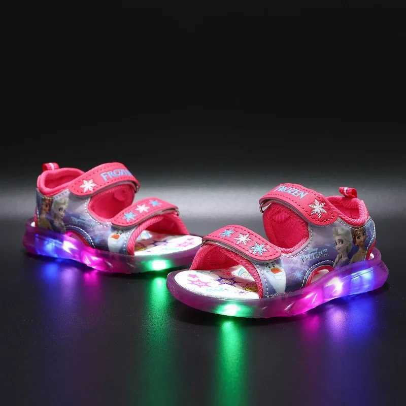 Summer childrens sandals Priness Elsa Anna childrens sandals LED lights beach pink purple shoes size 21-31 Z250410