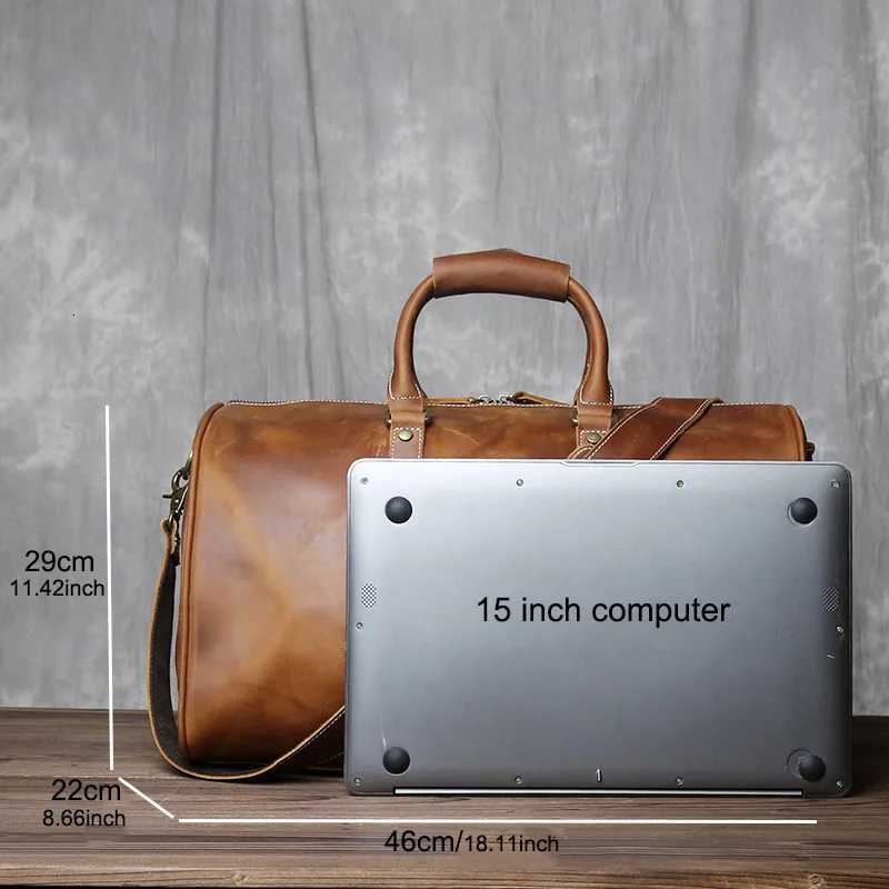 New Crazy Horse Handbag Mens Large Capacity Multi-functional Genuine Leather Simple Business Outdoor Cross Body Travel Bag K251110