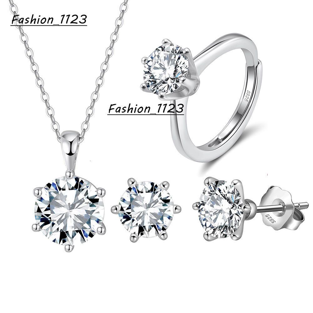 RINNTIN SMO3 Moissanite Wedding Set 925 Sterling Silver Round Shape D Color VVS Moissanite Diamond Ring Necklace Jewelry Sets