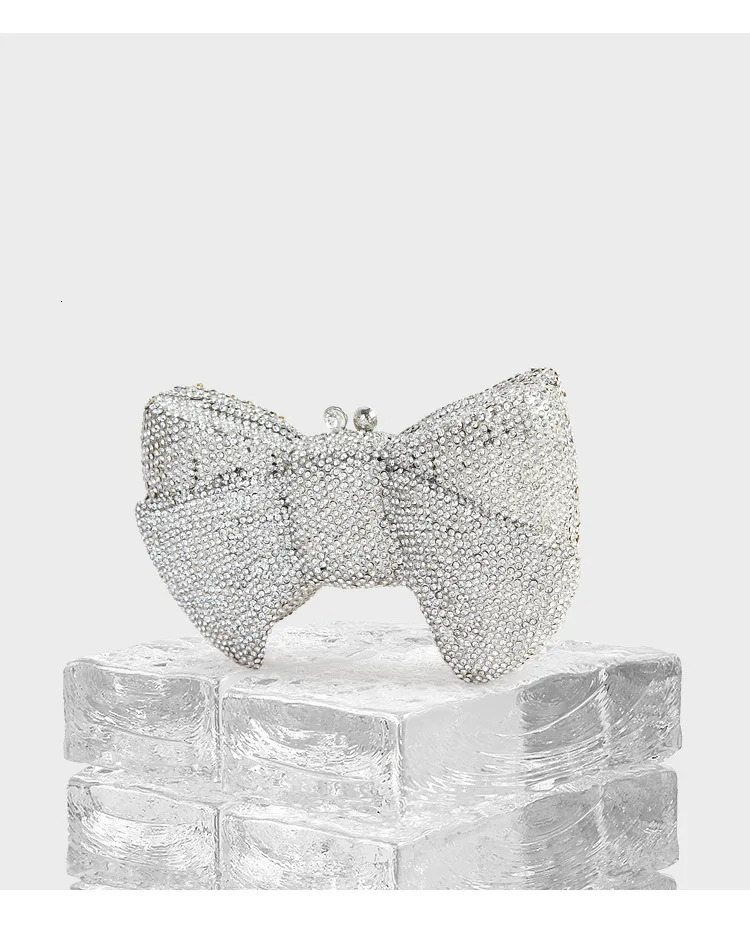 Pink Red Gold Silver Blue Bow Shape Women Crystal Handbag And Purse Party Bridal Metal Evening Wallet Ladies Diamond Clutch Bag 250409