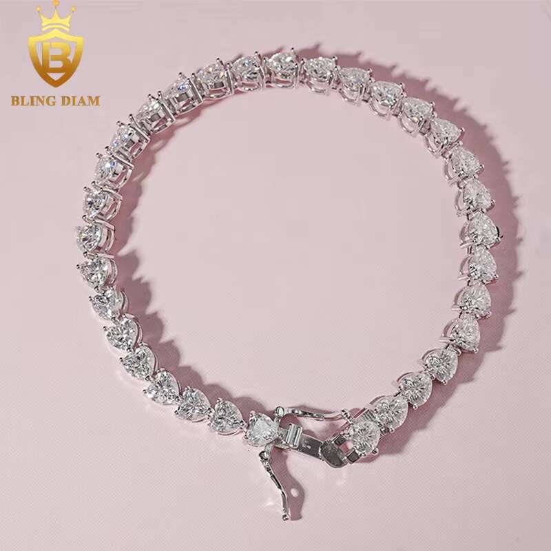 5mm Fine Jewelry 925 Sterling Silver Heart Cut VVS Moissanite Diamond Tennis Chain Bracelet