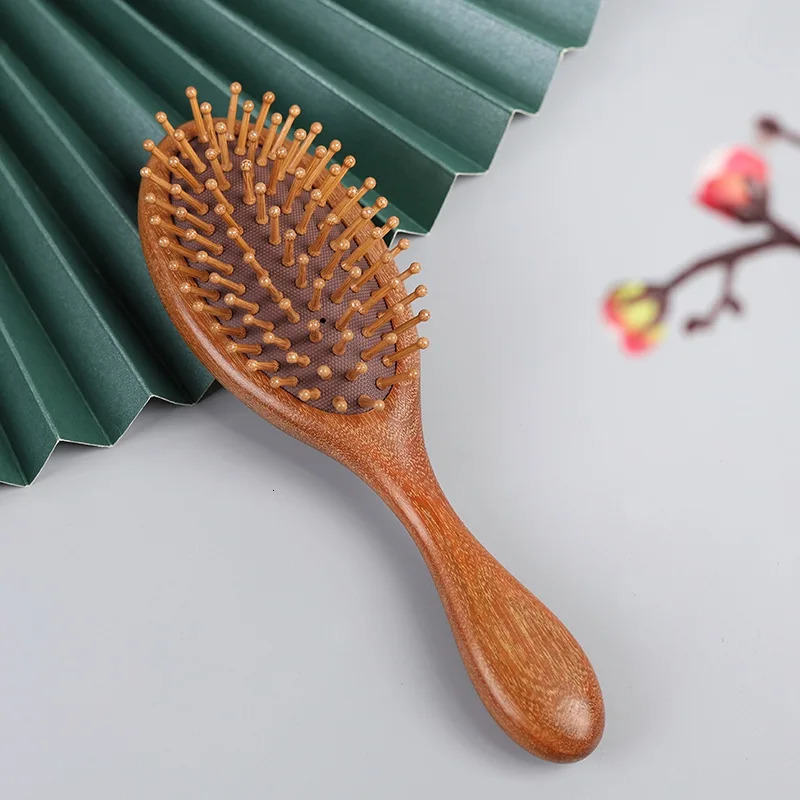 Golden Sandalwood Air-Cushion Hairbrush - Vintage Wooden Scalp Massager for Long Hair Care 251107
