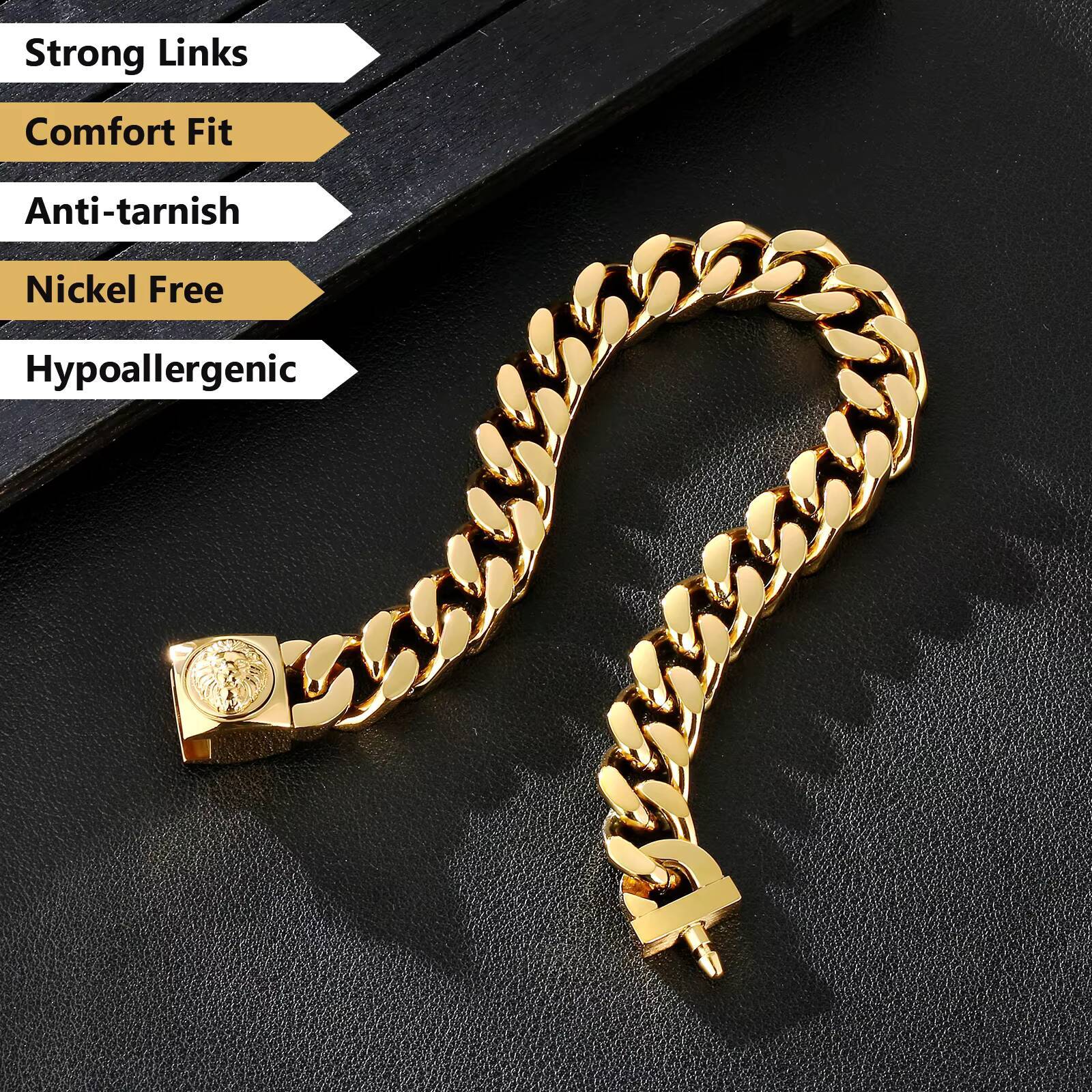 Newest 12mm Cuban Link Curb Chain for Men 18K Gold Filled Lion Necklace Boy Cross Button Clasp Bracelet Miami Cuban Link Chain