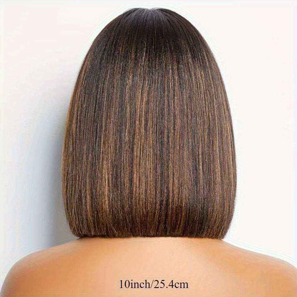 Highlight Color Wear And Go Short Straight Human Hair Wigs With Bangs Brazilian Remy For Women Natural Color Easy Part Lace Bob Wig